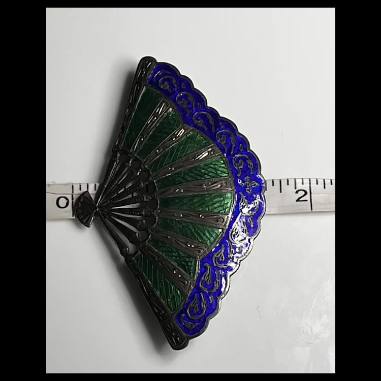 Vintage Siam Sterling Silver Blue / Green Enamel Fan Brooch / PinWeight - 13.2 GramsMeasurements - - 6