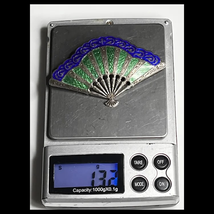 Vintage Siam Sterling Silver Blue / Green Enamel Fan Brooch / PinWeight - 13.2 GramsMeasurements - - 7