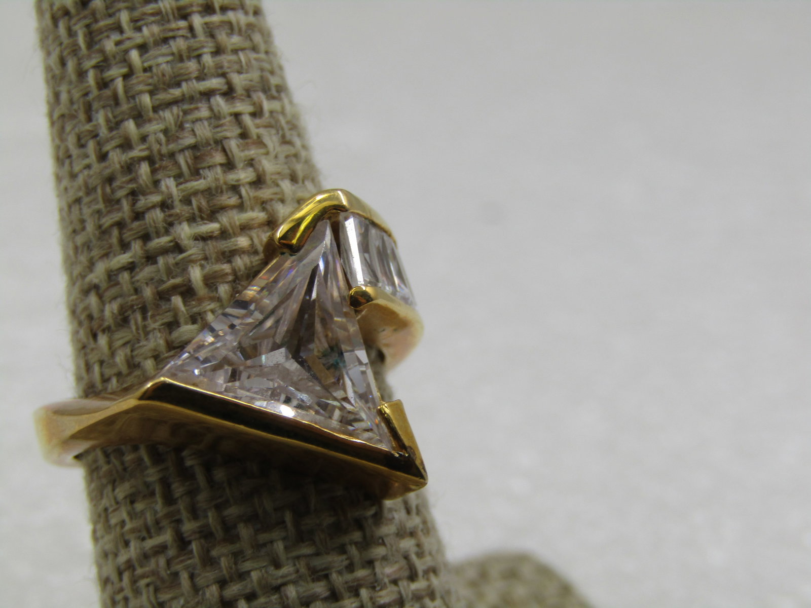 Sterling Vermeil CZ Mod Ring, Sz. 8, Triangular CZ - 2