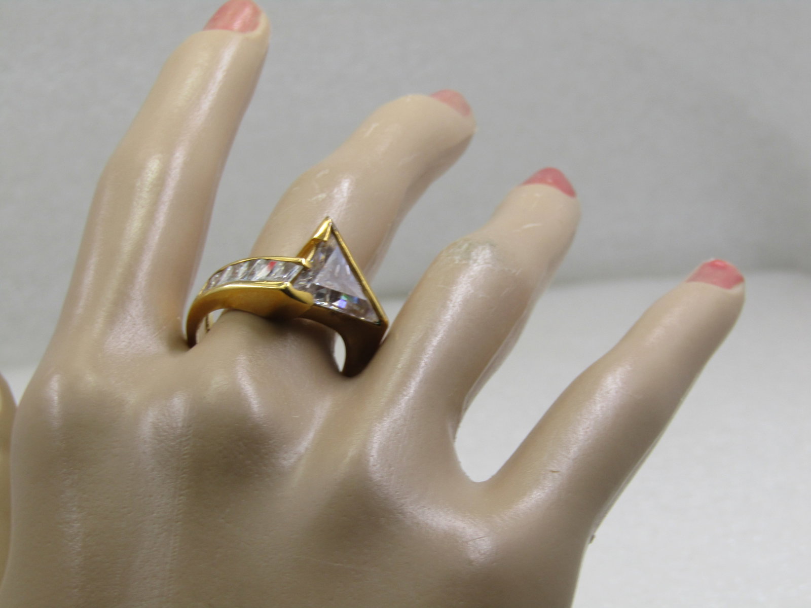 Sterling Vermeil CZ Mod Ring, Sz. 8, Triangular CZ - 7