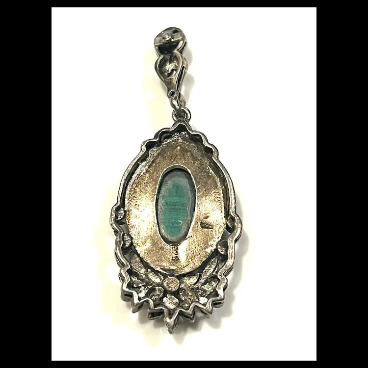 Vintage Malachite and Marcasite Pendant - 4