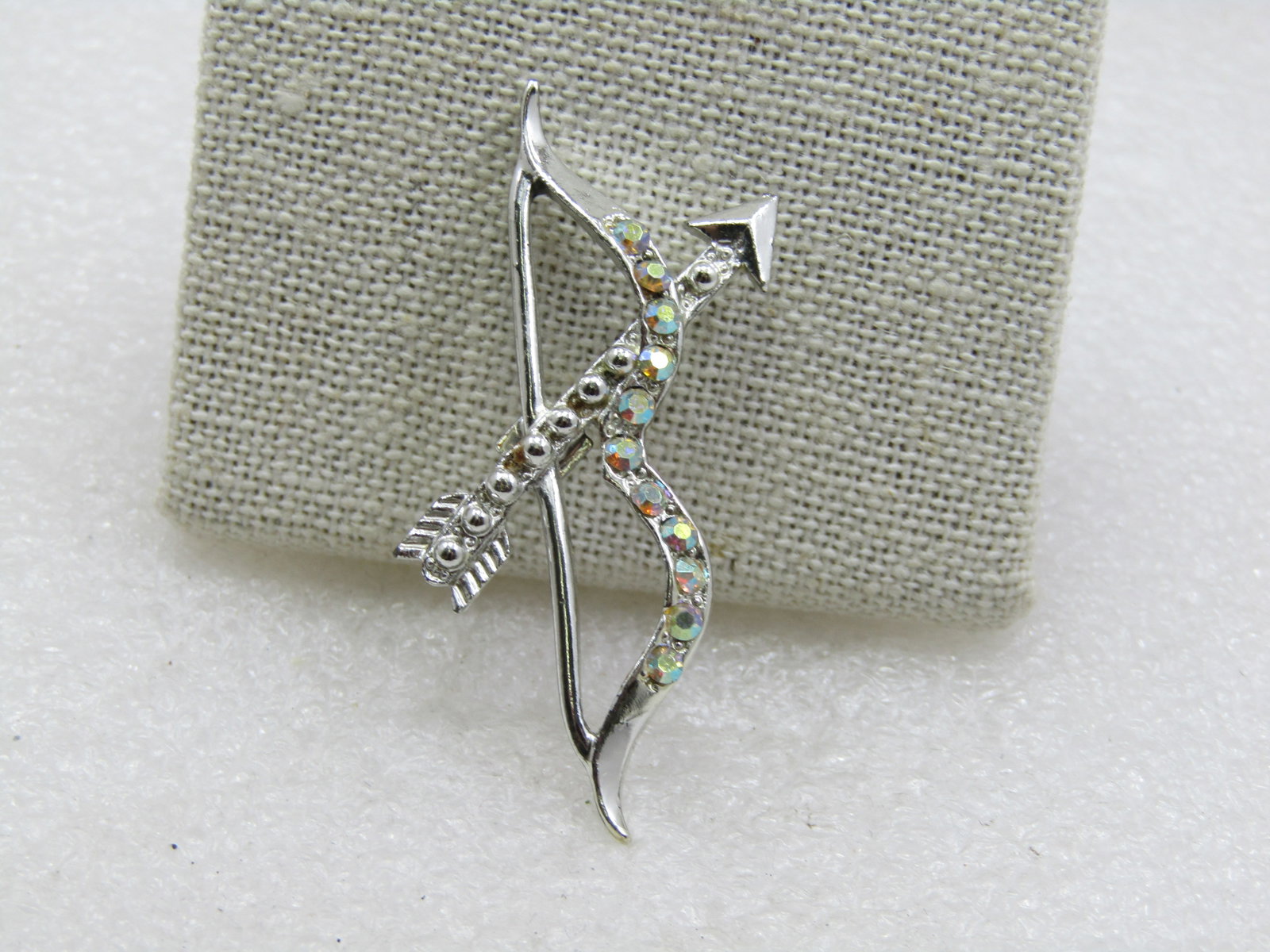 Vintage Aurora Borealis Rhinestone Bow Arrow Brooch. 2", 1950's-1960's. - 2