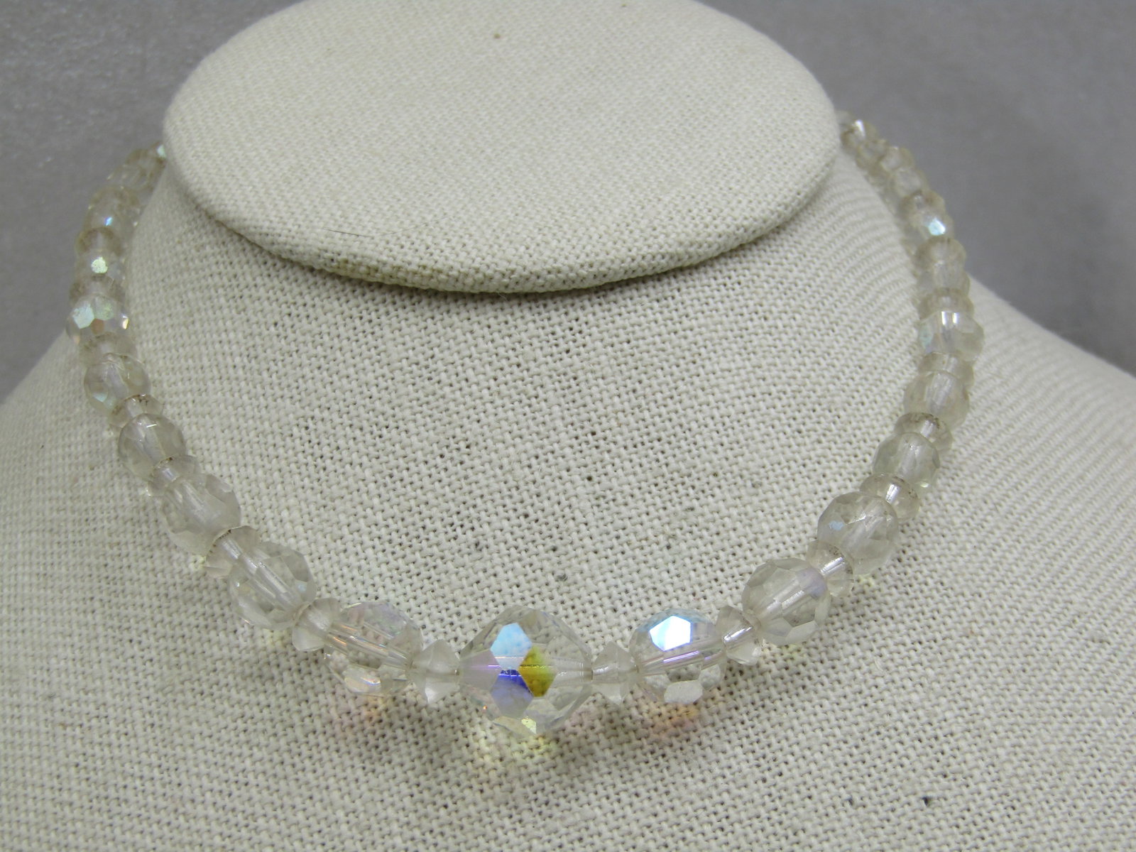 Vntage Aurora Borealis Crystal Beaded Necklace, 15.5", 1940's - 2