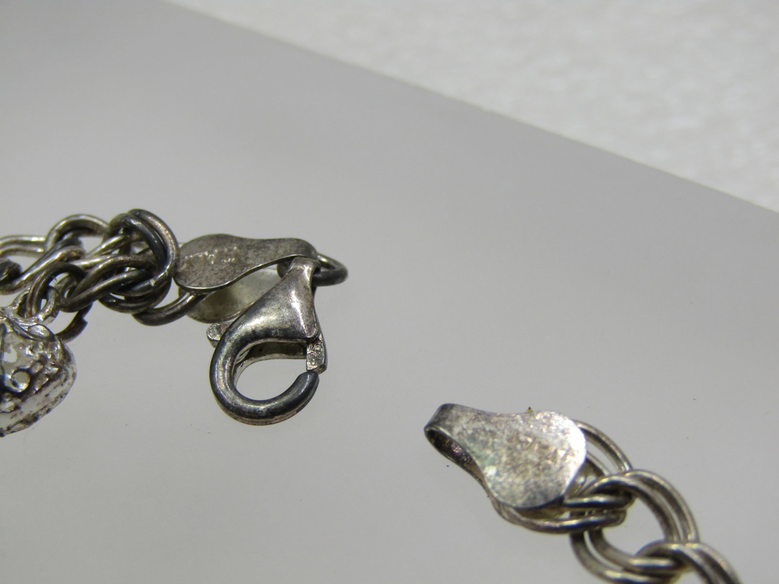 Vintage Silver Charm Bracelet, Heart, Moon, Star, Key, 7", Signed - 4