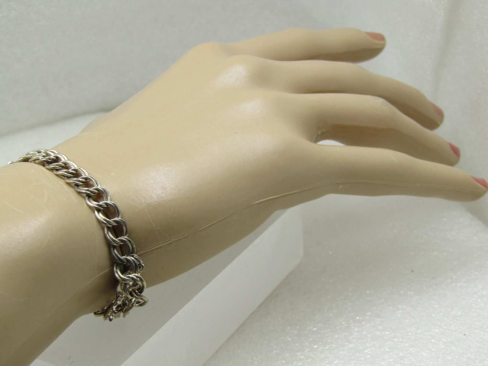 Vintage Silver Charm Bracelet, Heart, Moon, Star, Key, 7", Signed - 7