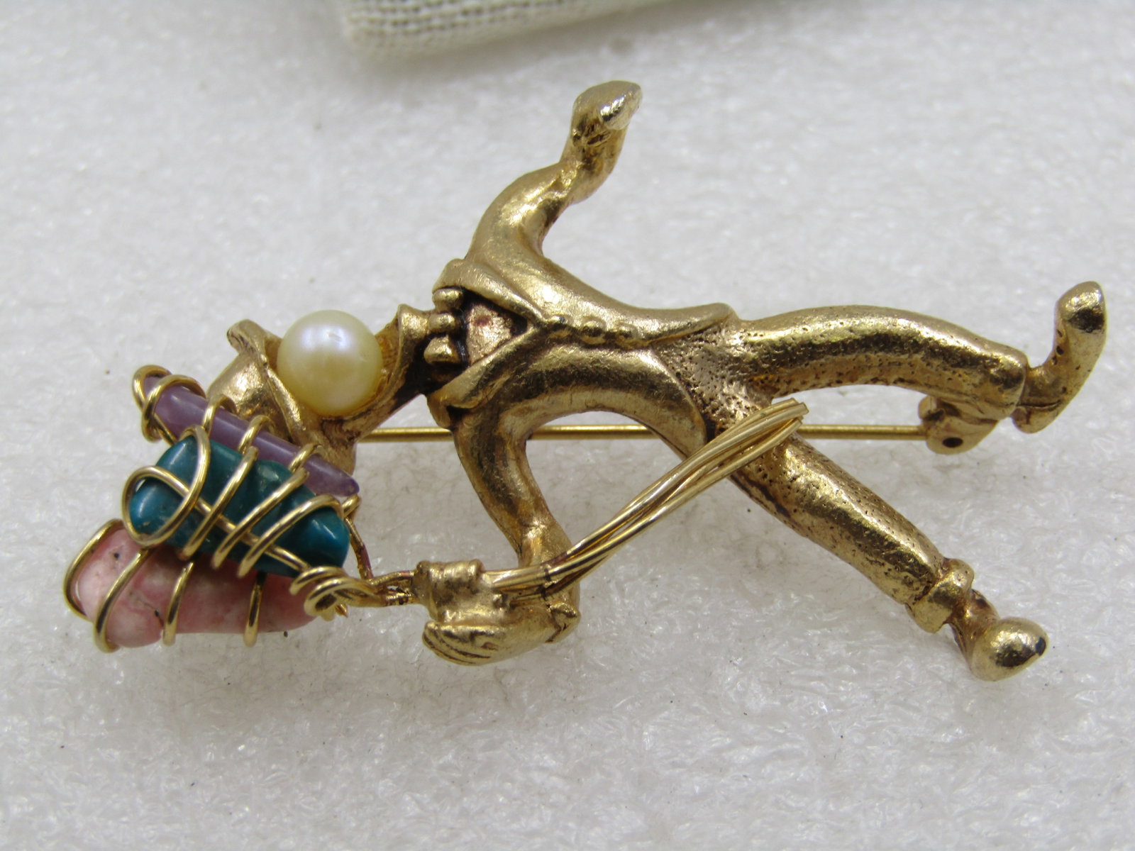 Vintage Balloon Mime/Salesman Brooch, Agate Balloons, Mid-Century - 6