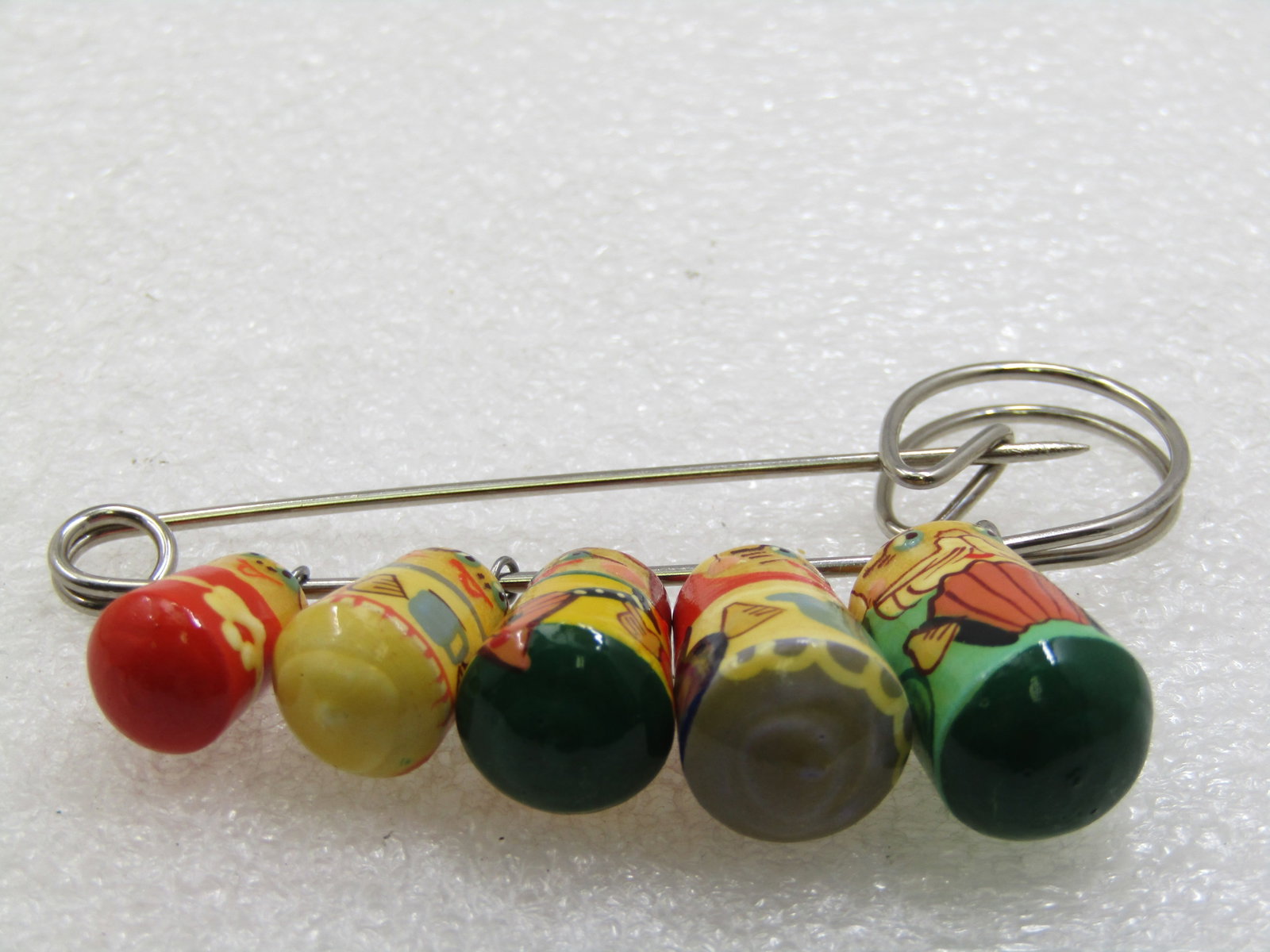 Hand Painted Graduated Family Beaded Brooch, Stacking Doll Style - 3