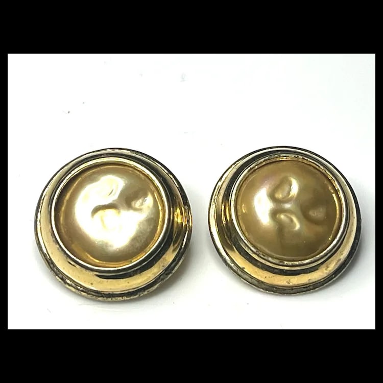 Vintage Carolee Mother of Pearl Sterling Silver Gold Tone Clip Earrings - 2