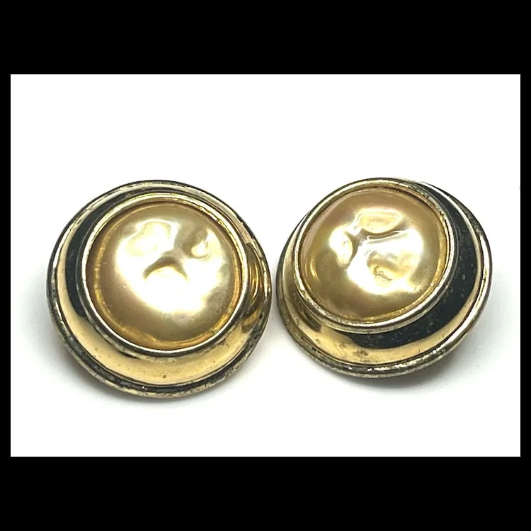 Vintage Carolee Mother of Pearl Sterling Silver Gold Tone Clip Earrings - 3