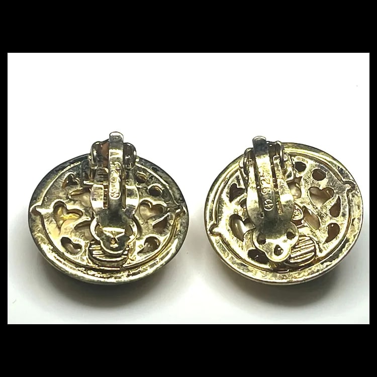 Vintage Carolee Mother of Pearl Sterling Silver Gold Tone Clip Earrings - 5