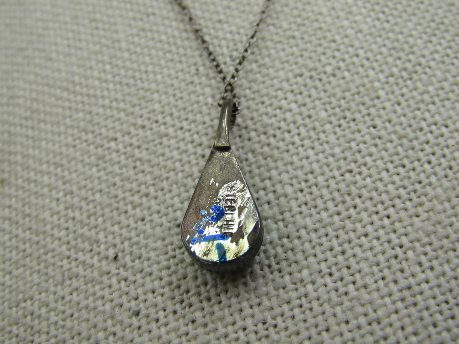 Vintage Sterilng Southwestern Inlaid Turquoise Necklace, 16" - 3