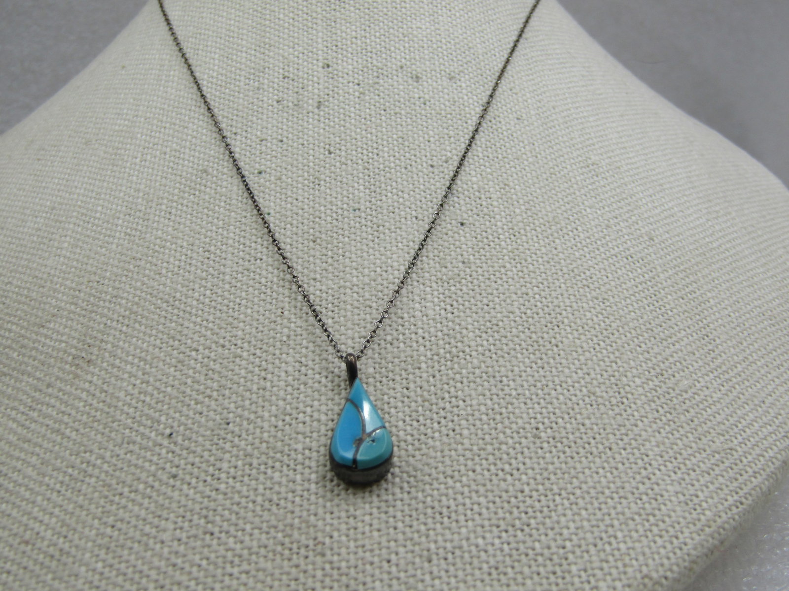 Vintage Sterilng Southwestern Inlaid Turquoise Necklace, 16" - 4