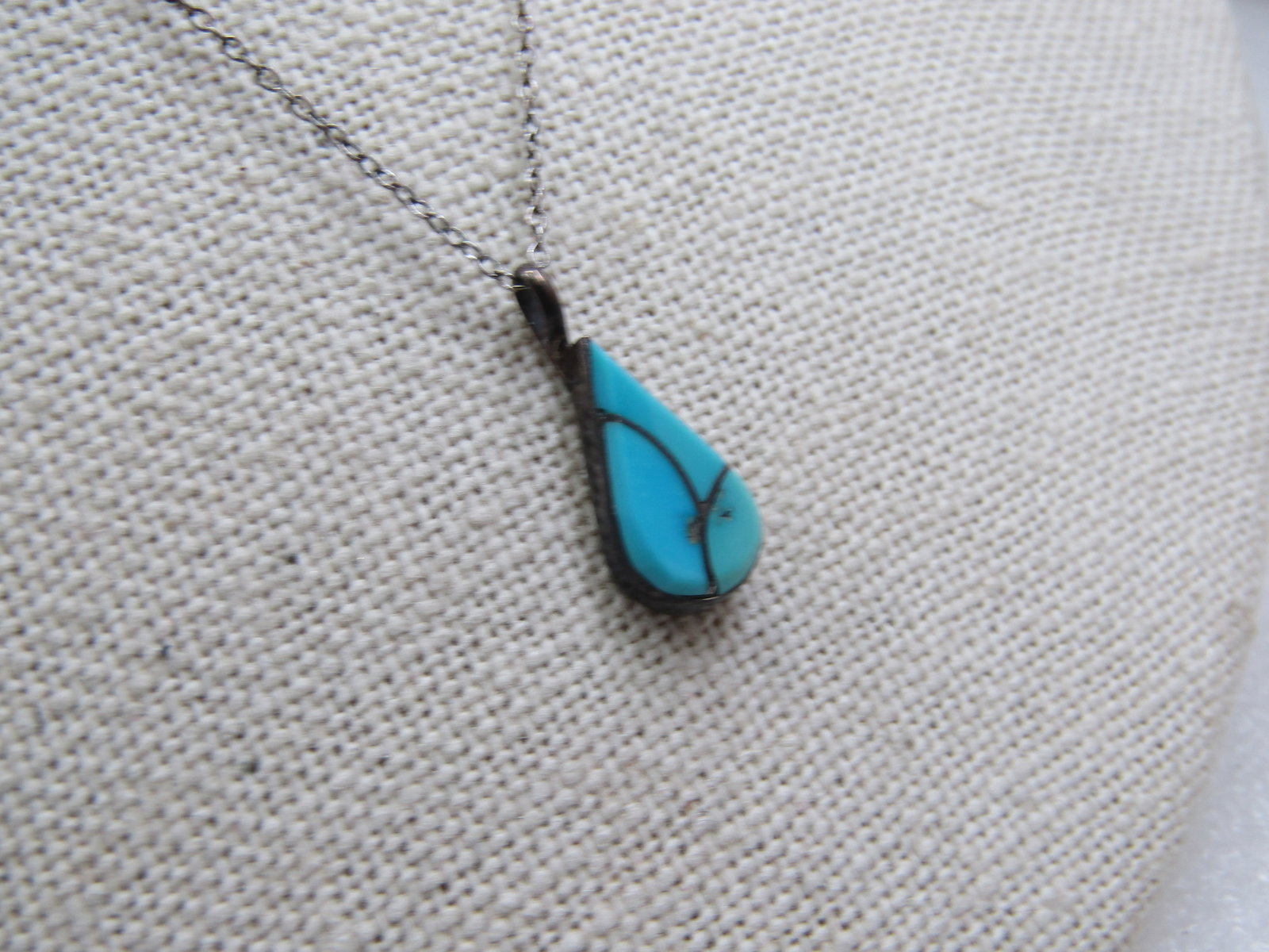 Vintage Sterilng Southwestern Inlaid Turquoise Necklace, 16" - 5