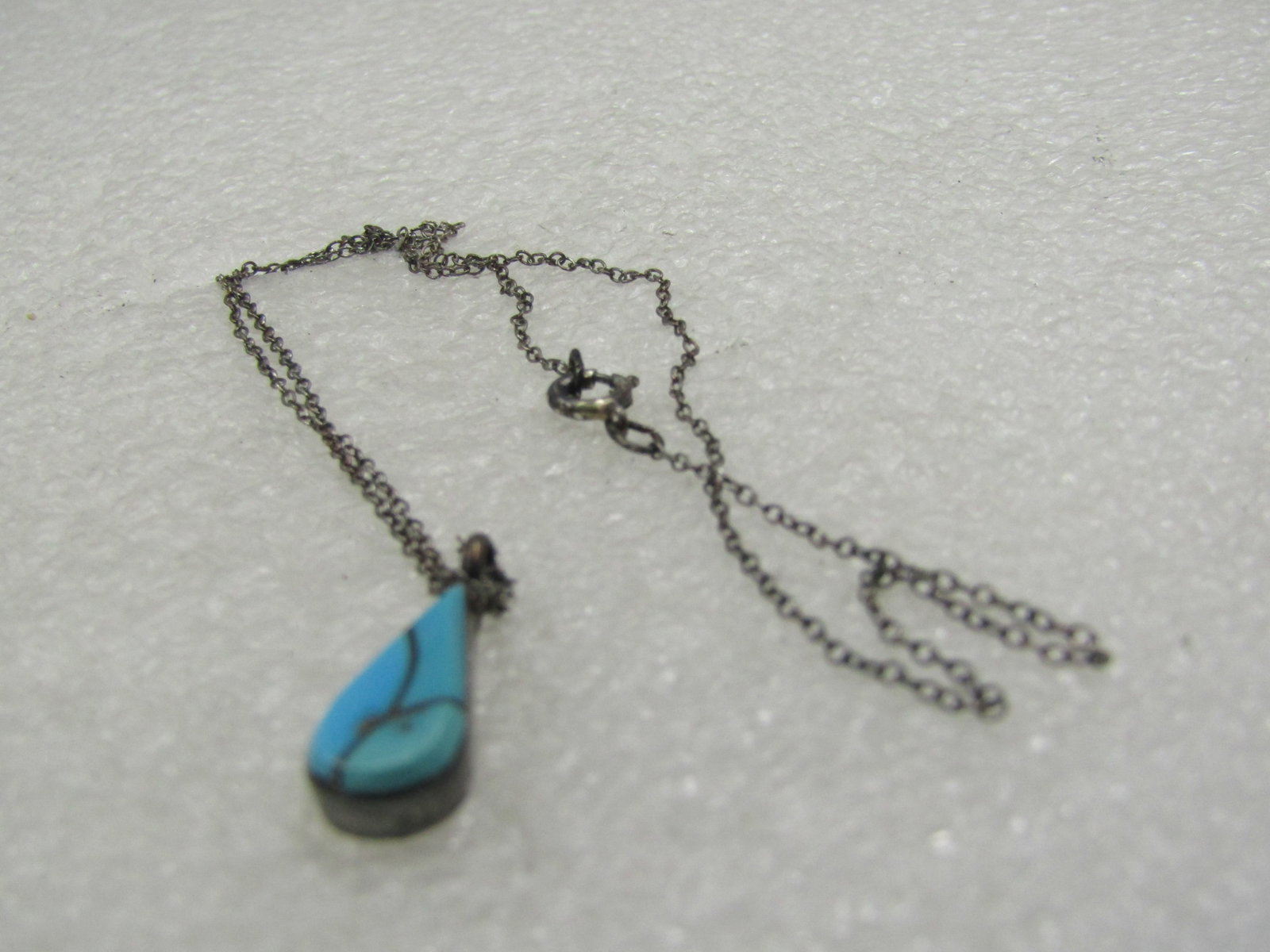 Vintage Sterilng Southwestern Inlaid Turquoise Necklace, 16" - 6
