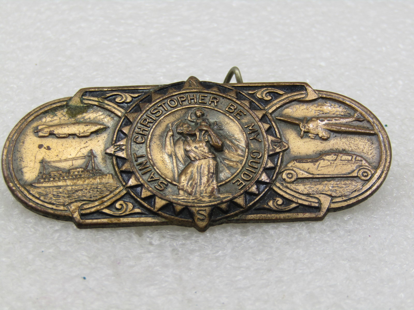 Vintage St. Christopher Be My Guide Car Brooch, Brass - 2
