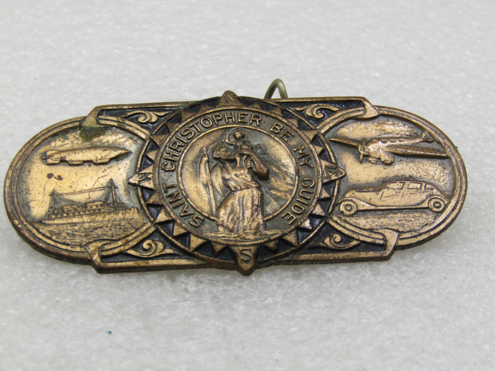 Vintage St. Christopher Be My Guide Car Brooch, Brass - 3