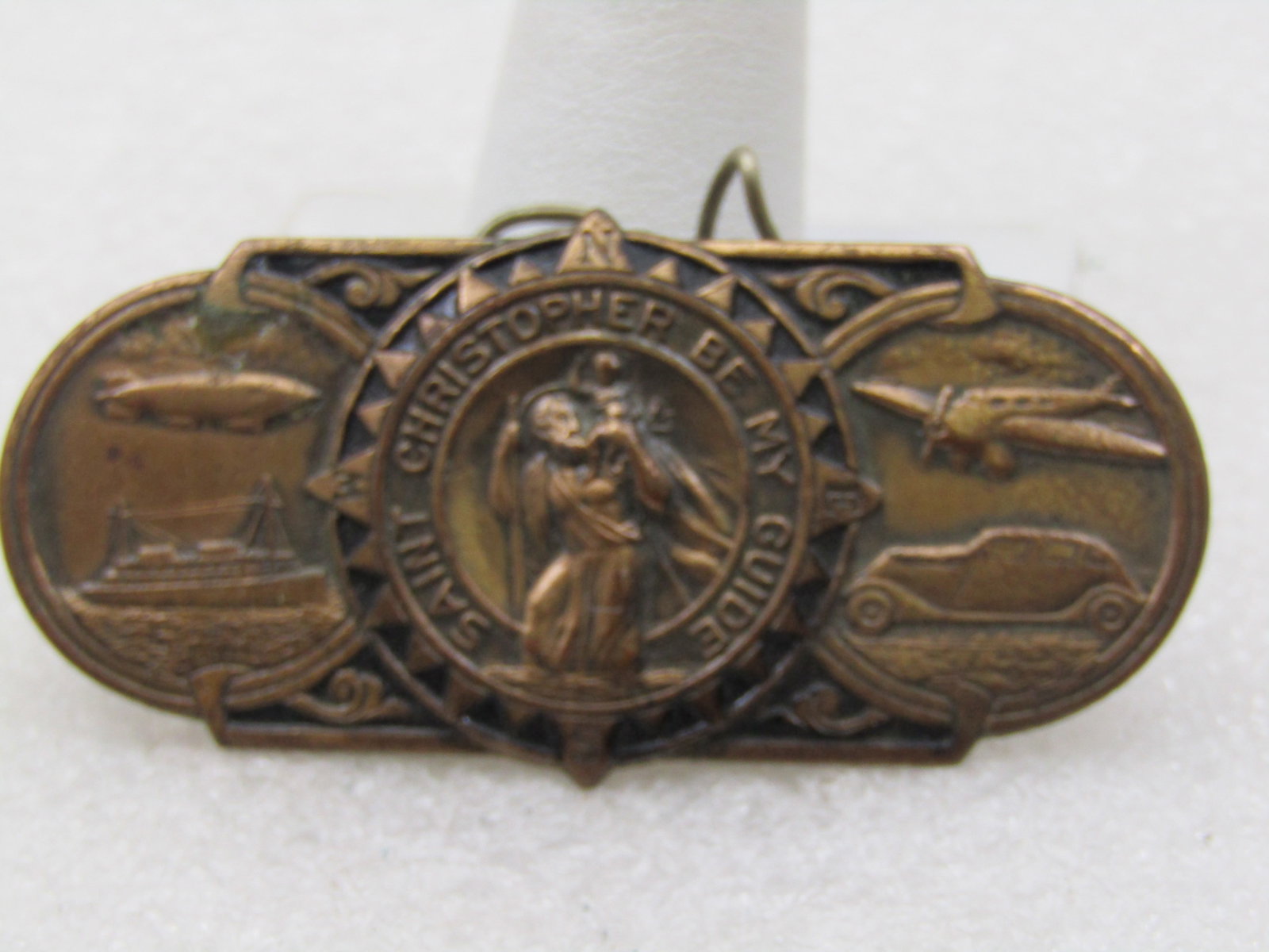 Vintage St. Christopher Be My Guide Car Brooch, Brass - 4