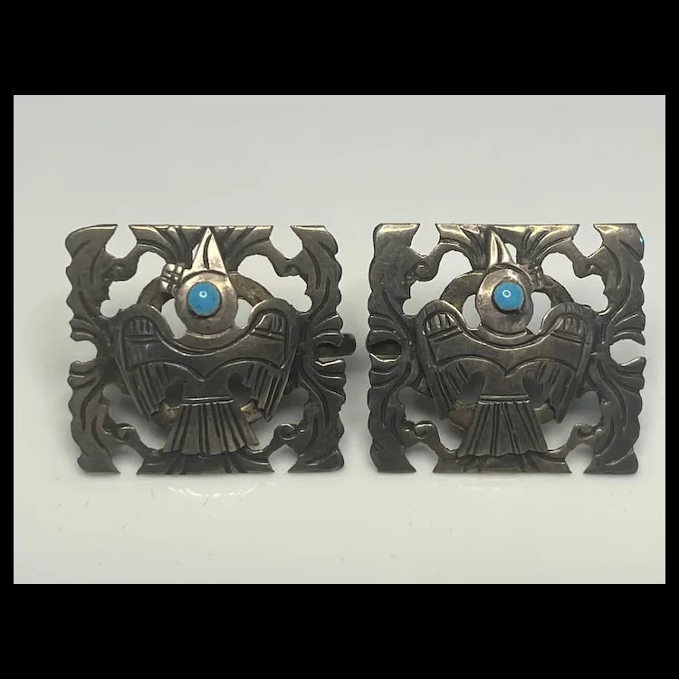 Vintage Cuzco Sterling Silver & Turquoise Screw back Earring SetSterling SilverWeighs 7.4 - 2