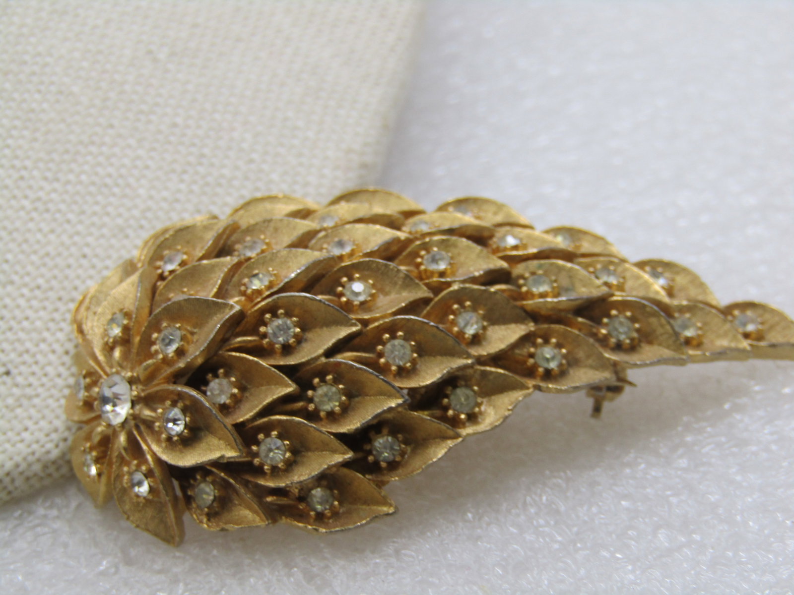 Vintage Gold Tone Rhinestone Strawberry Like Brooch, 2.5" - 3