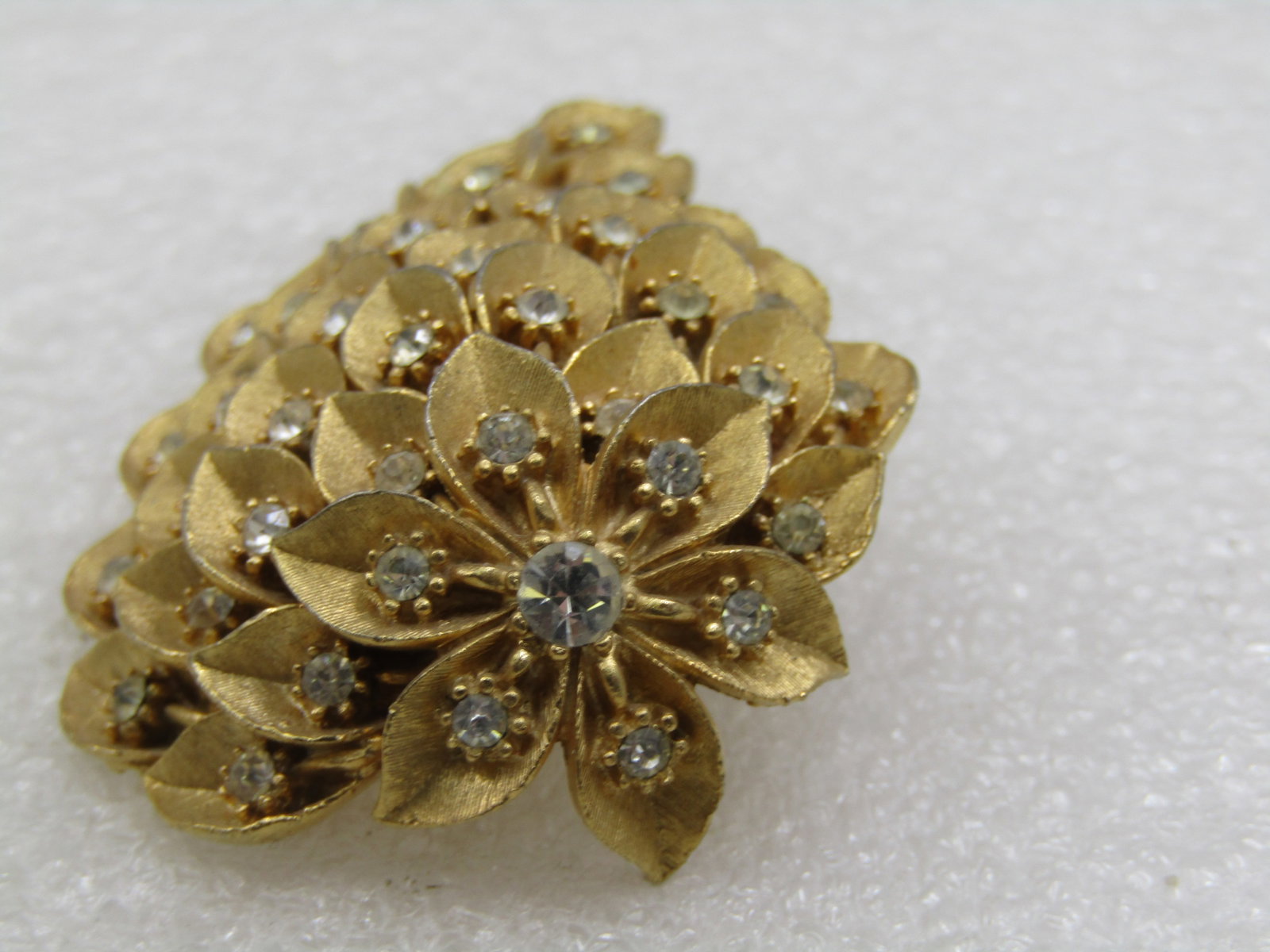 Vintage Gold Tone Rhinestone Strawberry Like Brooch, 2.5" - 5