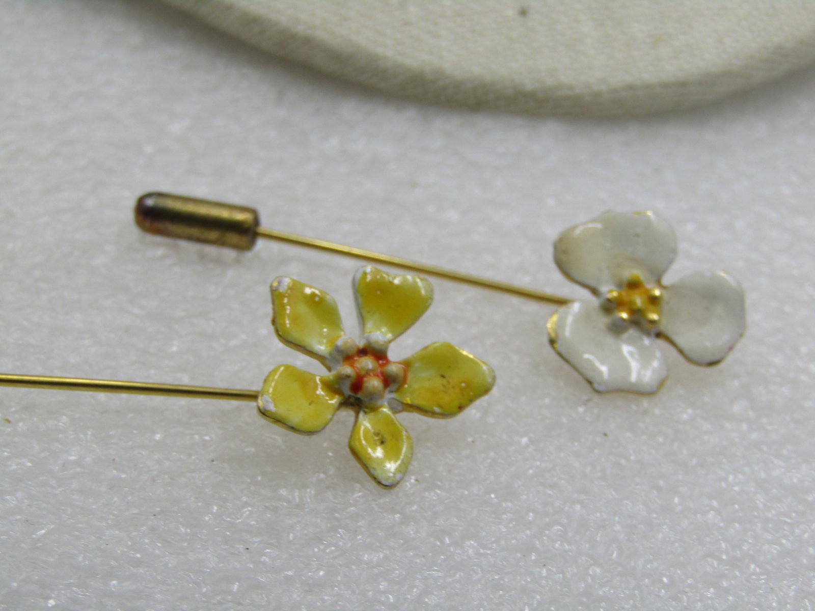 Vintage Pair of Enameled Floral Stick Pins, 1960's - 2