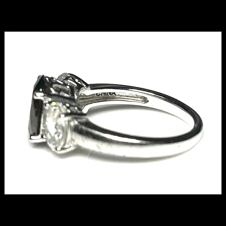 Estate Brown & White Cubic Zirconia Platinum Clad Sterling Silver Ring - 4