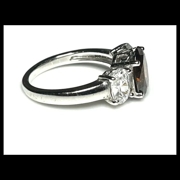 Estate Brown & White Cubic Zirconia Platinum Clad Sterling Silver Ring - 5