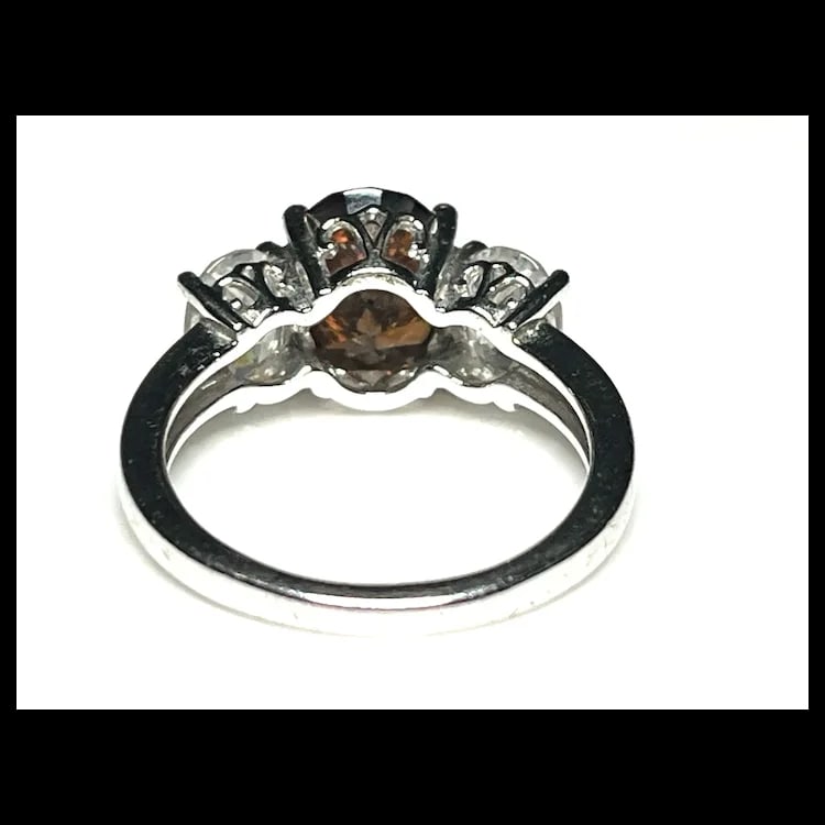 Estate Brown & White Cubic Zirconia Platinum Clad Sterling Silver Ring - 6
