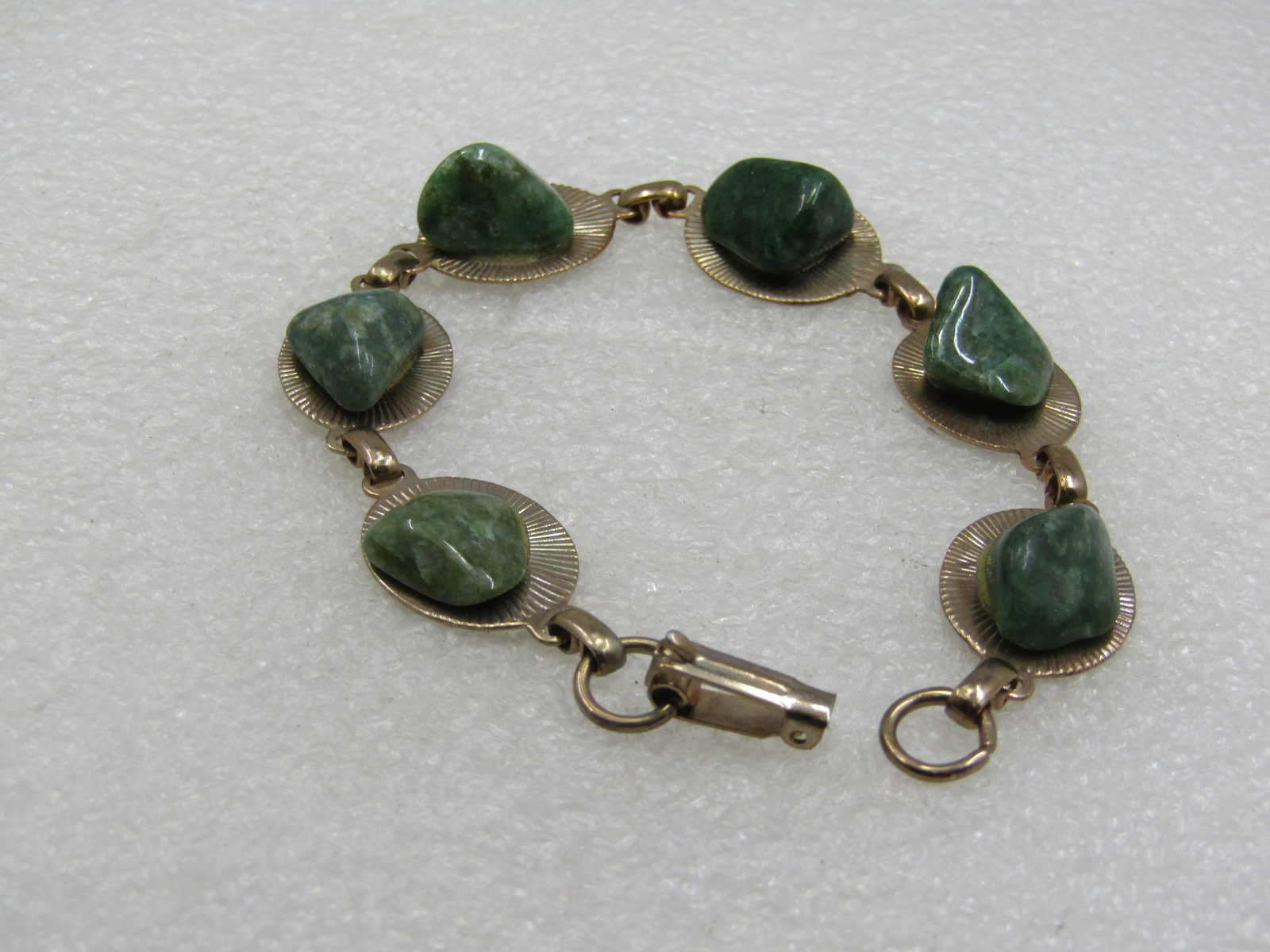 Vintage Green Agate Link Bracelet, 7.75.", 1960's. - 3