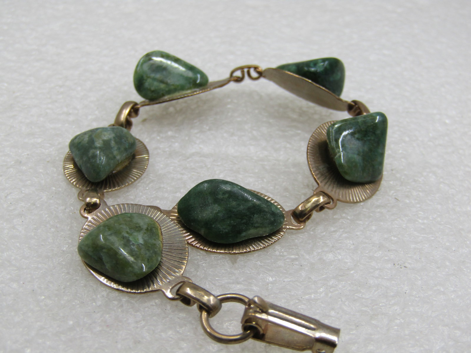 Vintage Green Agate Link Bracelet, 7.75.", 1960's. - 4