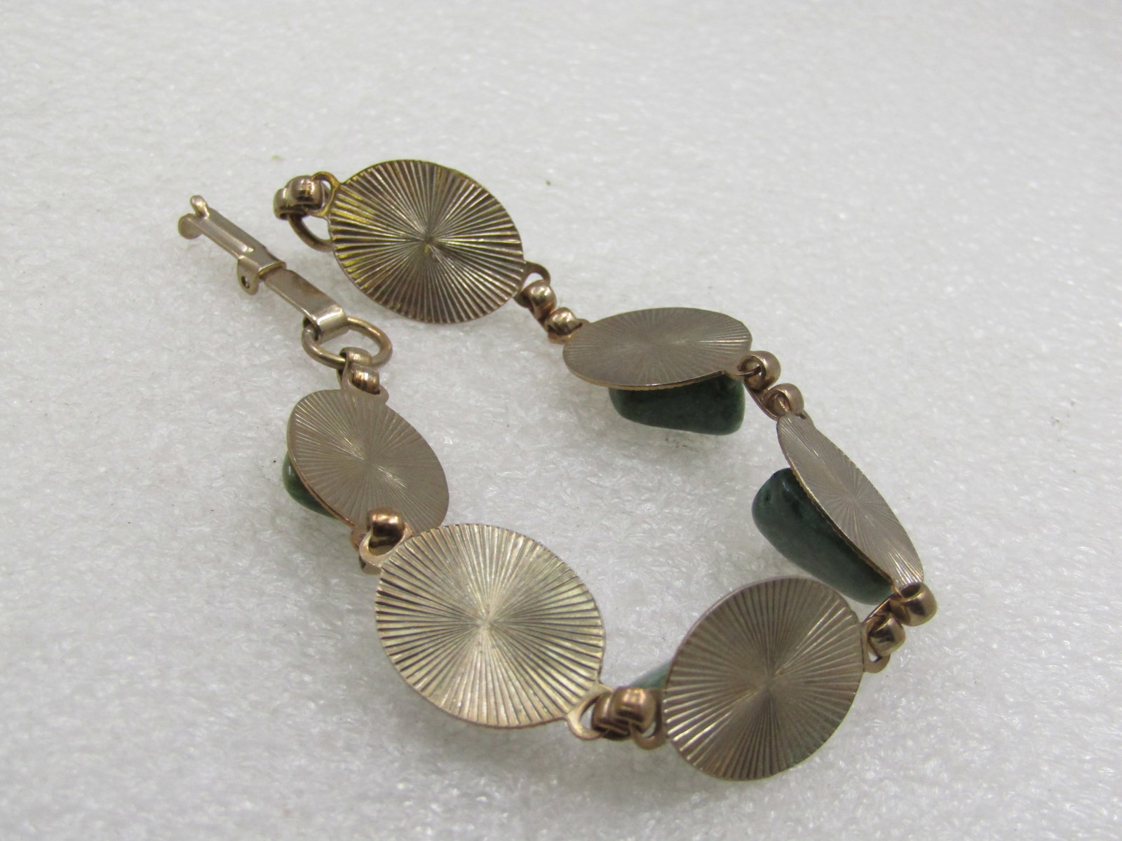 Vintage Green Agate Link Bracelet, 7.75.", 1960's. - 5