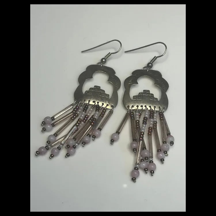Native American Sterling Silver Beaded EarringsSterling SilverWeighs 9 gramsMeasures 1 x 3 inches - 2