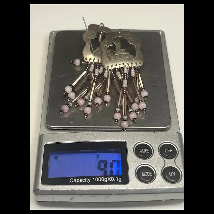 Native American Sterling Silver Beaded EarringsSterling SilverWeighs 9 gramsMeasures 1 x 3 inches - 5