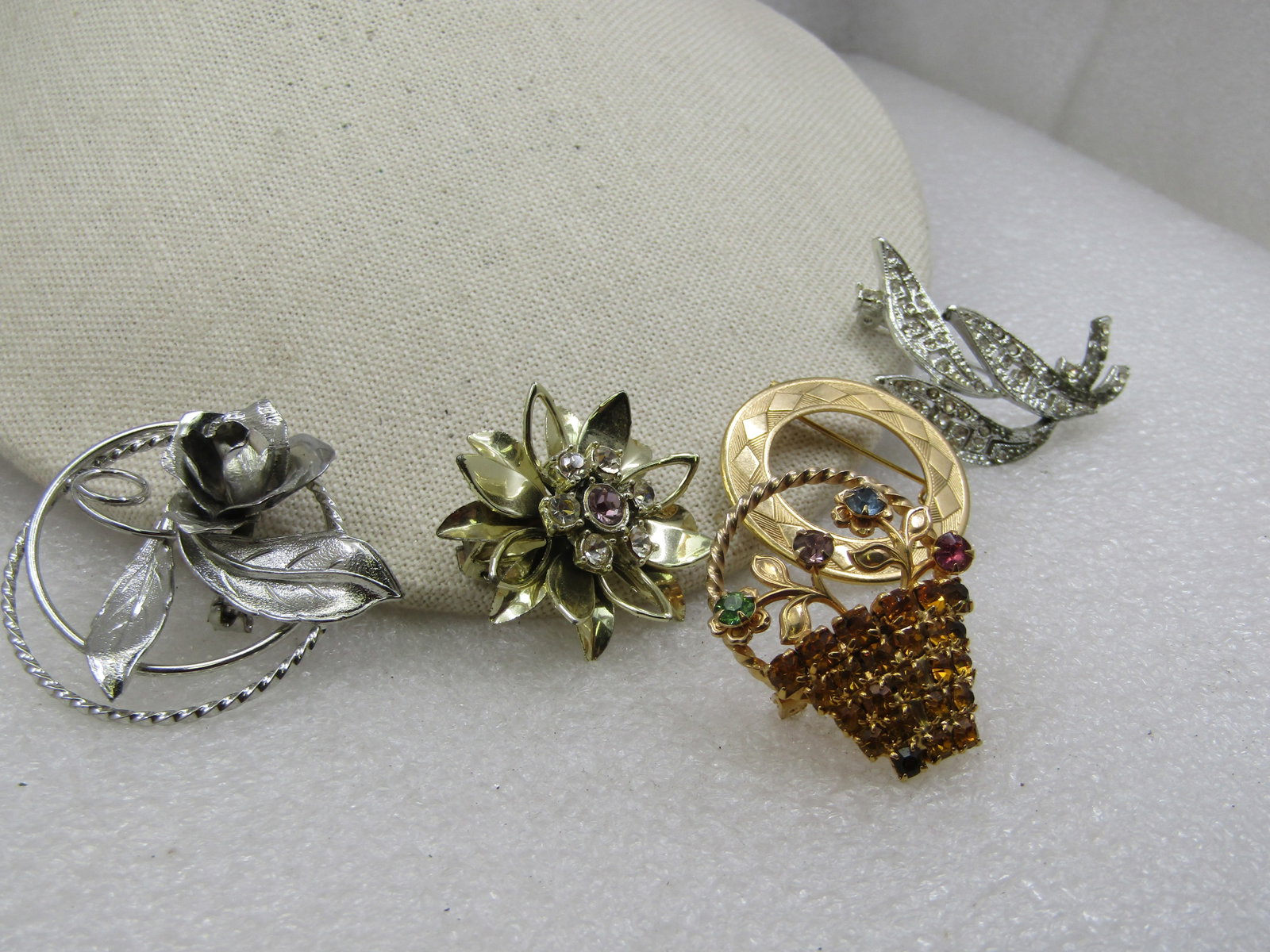 Vintage 4 Brooch, 1 Earring Lot, Rhinestones & Circle, 1950's-1960's - 2
