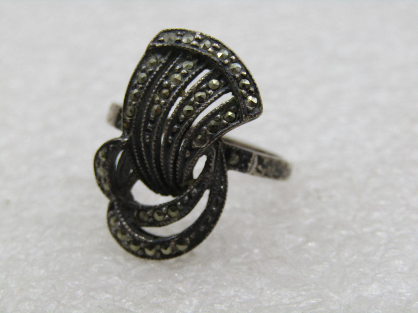 Vintage Sterling Marcasite Comet Ring, Sz. 8, Signed J J, Judith Jack, 1960's - 4