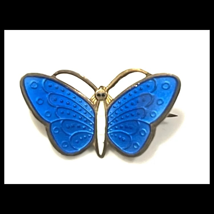 Vintage Enamel Gold Wash Sterling Silver Butterfuly BroochSigned Norway - 2