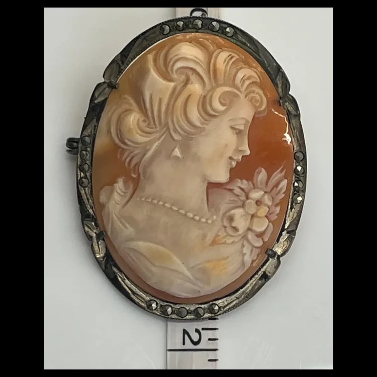Large Vintage Silver and Marcasite Cameo Brooch/Pendant 800 Silver/ MarcasiteWeighs 8.4 - 6