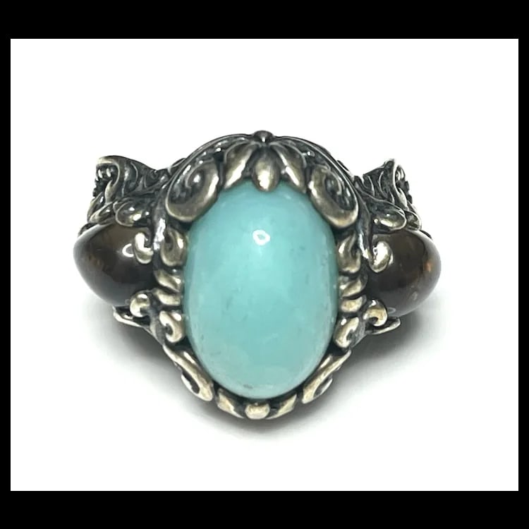 Estate Carolyn Pollack Quartzite and Smoky Quartz Sterling Silver Statement Ring - 2