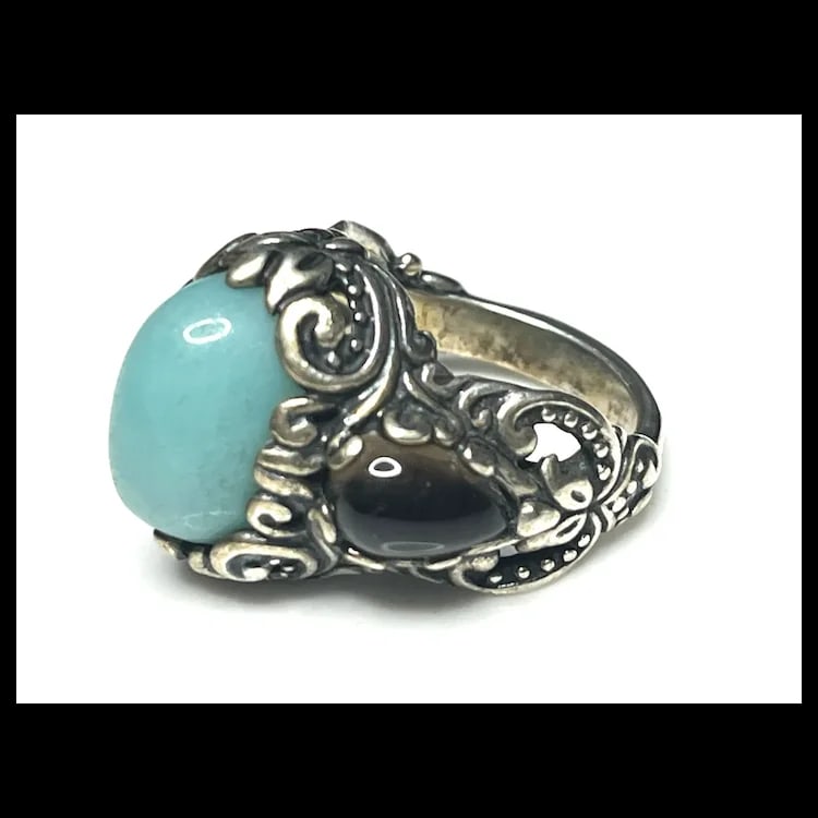 Estate Carolyn Pollack Quartzite and Smoky Quartz Sterling Silver Statement Ring - 3