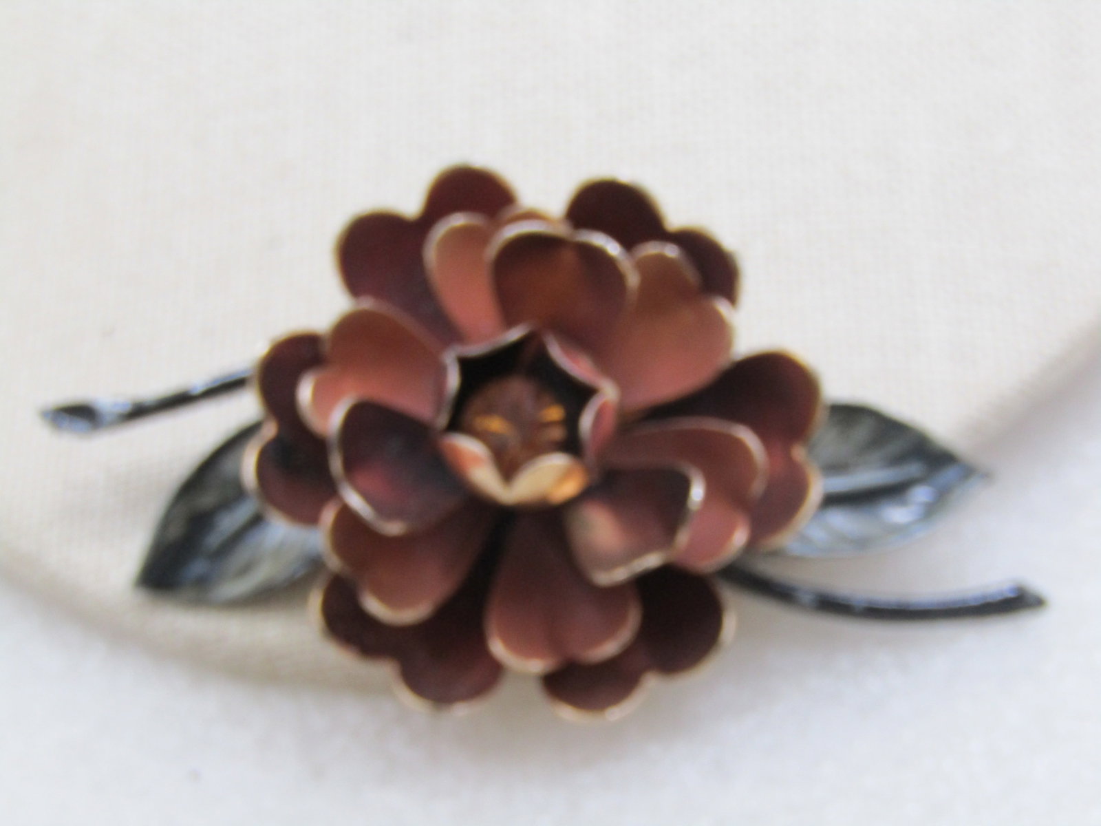 Vintage Coro Enameled Floral Brooch with Rhinestone, 3", 1940's (1 of 6)
