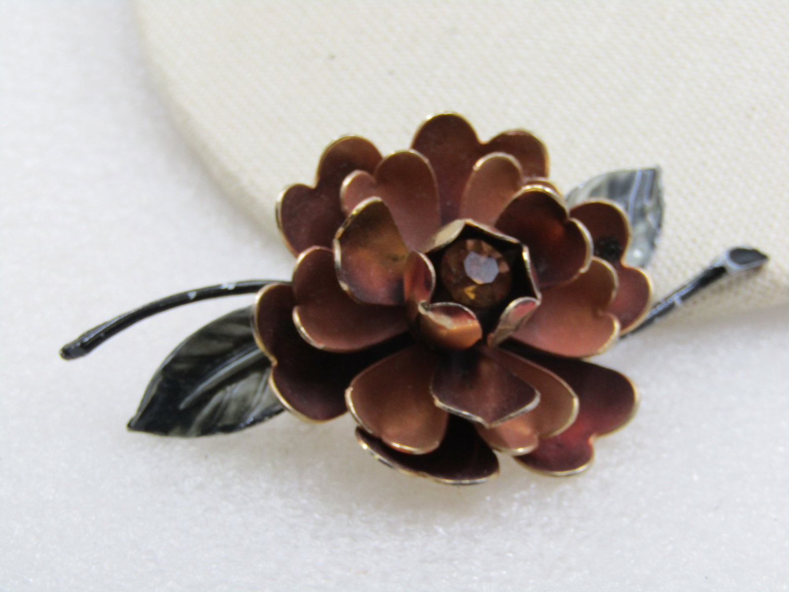 Vintage Coro Enameled Floral Brooch with Rhinestone, 3", 1940's - 5