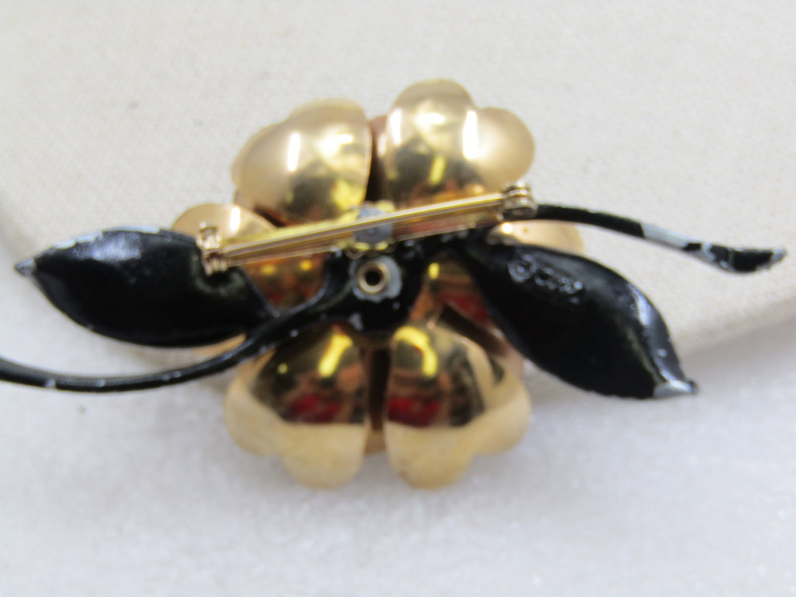 Vintage Coro Enameled Floral Brooch with Rhinestone, 3", 1940's - 6
