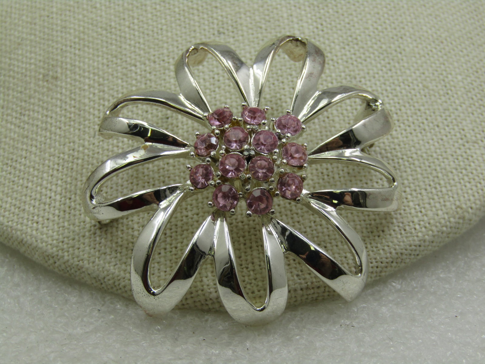 Vintage Pink Rhinestone Mod Blossom Brooch, 1960's-1970's, 2" - 3