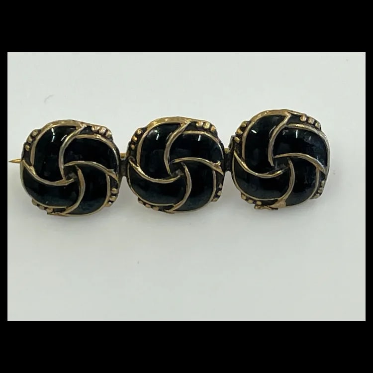 Vintage Lot of 12k Gold Filled Onyx and Enamel Brooches As pictured top to bottom:Sterling Denmark - 3
