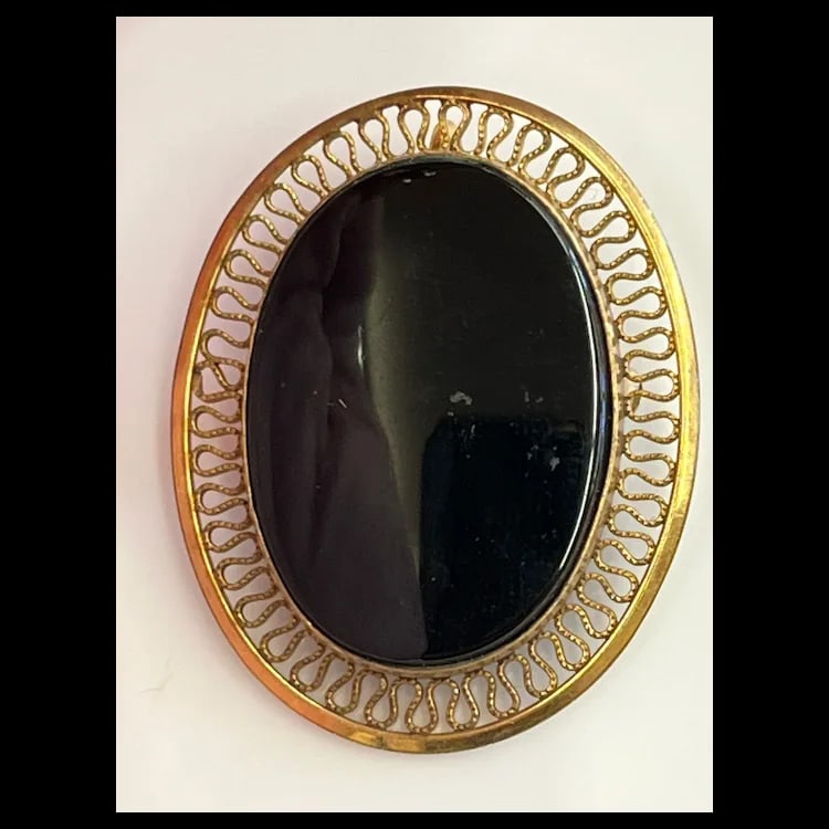 Vintage Lot of 12k Gold Filled Onyx and Enamel Brooches As pictured top to bottom:Sterling Denmark - 4
