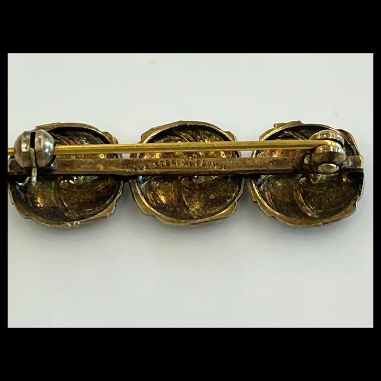 Vintage Lot of 12k Gold Filled Onyx and Enamel Brooches As pictured top to bottom:Sterling Denmark - 7