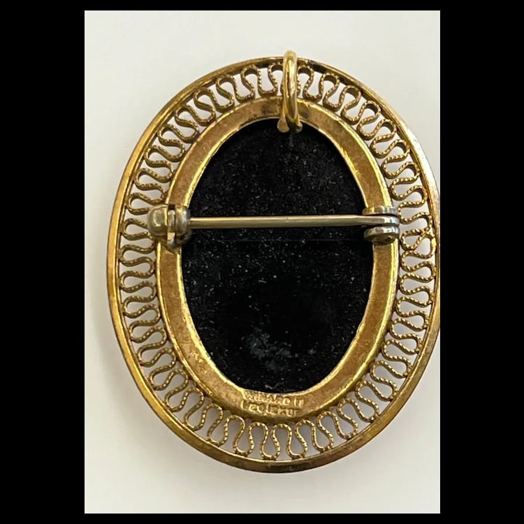 Vintage Lot of 12k Gold Filled Onyx and Enamel Brooches As pictured top to bottom:Sterling Denmark - 8