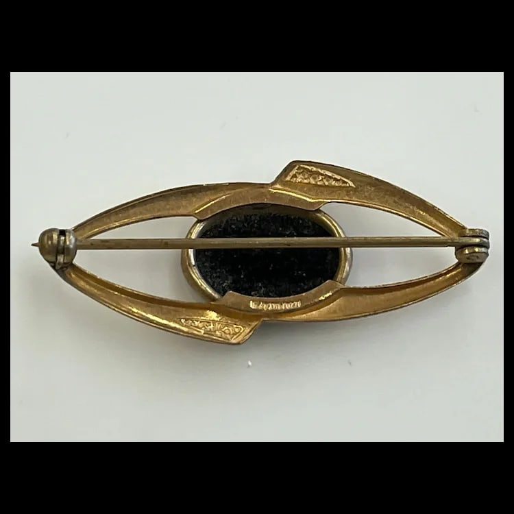 Vintage Lot of 12k Gold Filled Onyx and Enamel Brooches As pictured top to bottom:Sterling Denmark - 9
