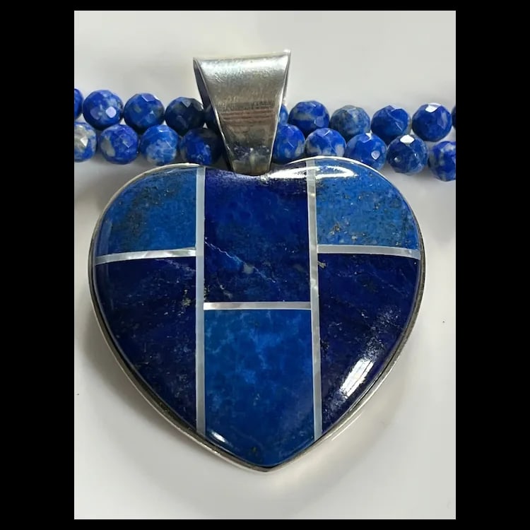 Vintage DTR Jay King Sterling Silver Lapis Lazuli Heart Pendant and Earring SetLapis - 3