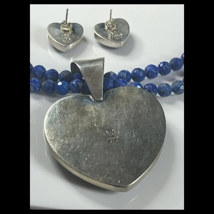 Vintage DTR Jay King Sterling Silver Lapis Lazuli Heart Pendant and Earring SetLapis - 6
